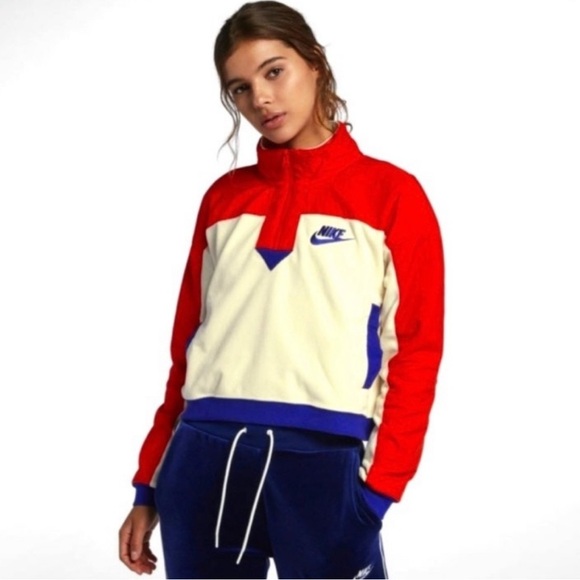 NIKE | retro cropped Polar Fleece Half Zip Sweatshirt blue cream orange- small - Picture 10 of 10